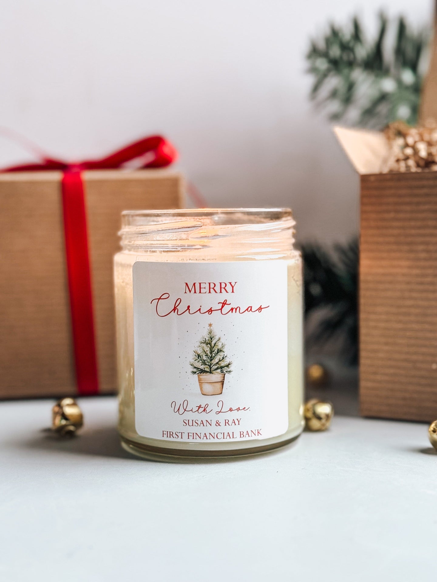 Personalized Merry Christmas Candle | Holiday Soy Candle | Christmas Tree Scented Candle | Christmas Table Decor | Stocking Stuffer Thegiftgalashop